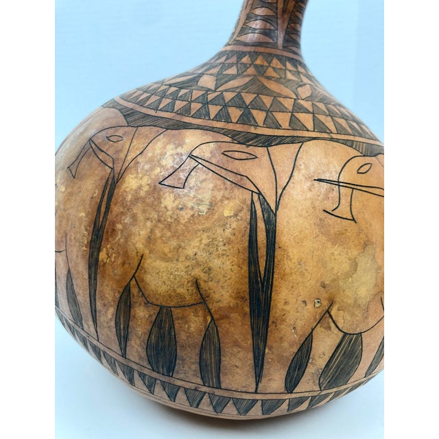 Sienna 1960s Large and Decorative African Gourd With Elephant Herd Design For Sale - Image 8 of 12