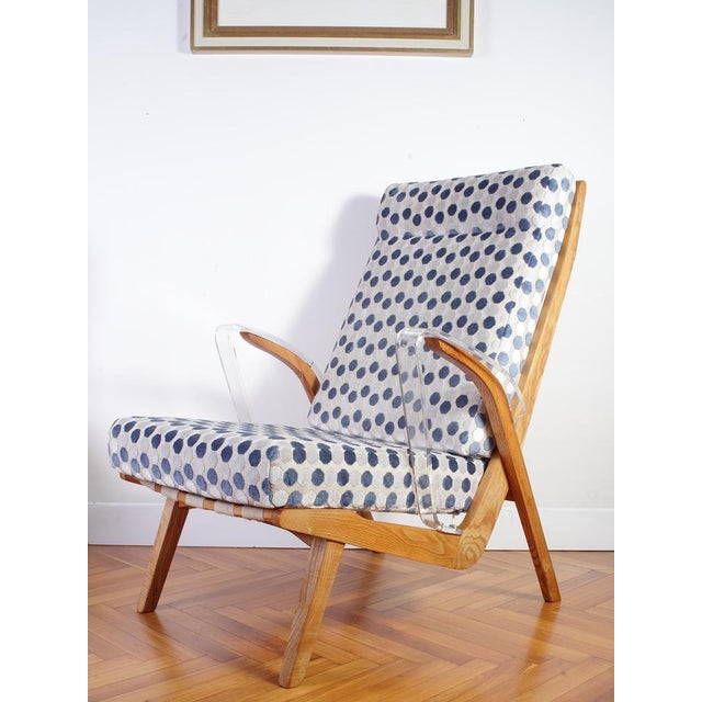 Completely restored comfortable high back armchair produced in Czechoslovakia during 50/60s in limited numbers Design...