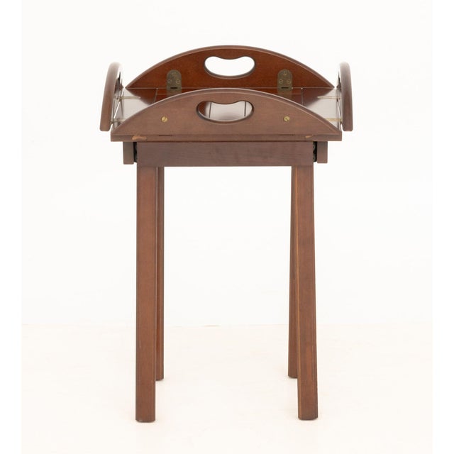 Bombay Company Mahogany Circular Tray Table, with four articulated handles to removable tray top on square base. 23" H x...