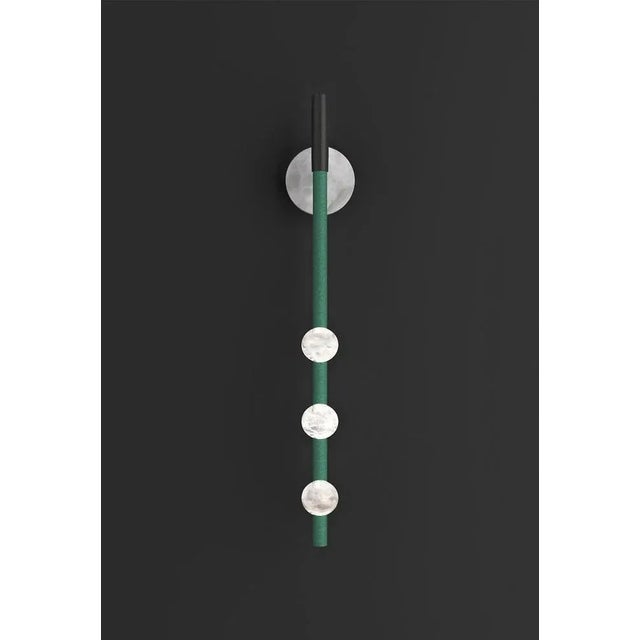 Demetra freedom green metal wall lamp by alabastro italiano dimensions: d 9 x w 10 x h 60 cm. Materials: white alabaster,...