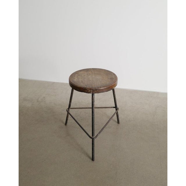 French Mid-Century Wooden Teak & Iron Tripod Stool by Pierre Jeanneret, 1950s For Sale - Image 4 of 7
