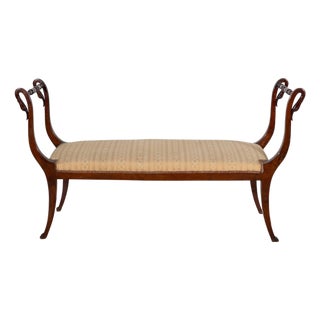 19th Century Neapolitan Empire Bench in Solid Mahogany with Swan Motifs For Sale