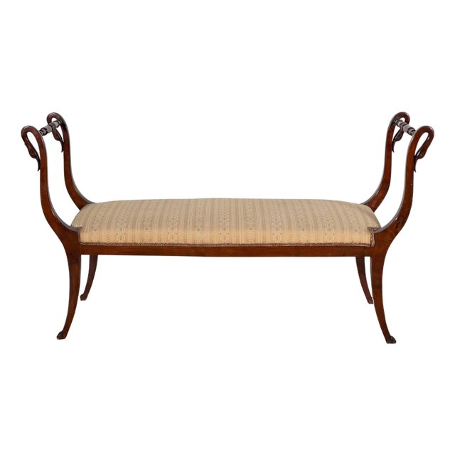 19th Century Neapolitan Empire Bench in Solid Mahogany with Swan Motifs For Sale