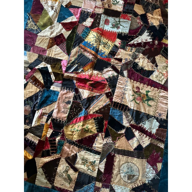 1889 Antique Hand Painted Crazy Quilt Top For Sale - Image 4 of 7