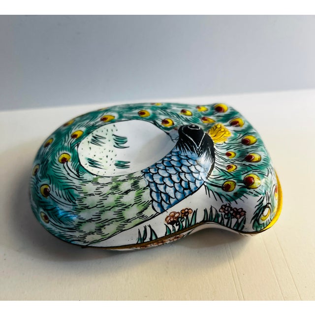 French Vintage Peacock Enamel Trinket Box For Sale - Image 3 of 6