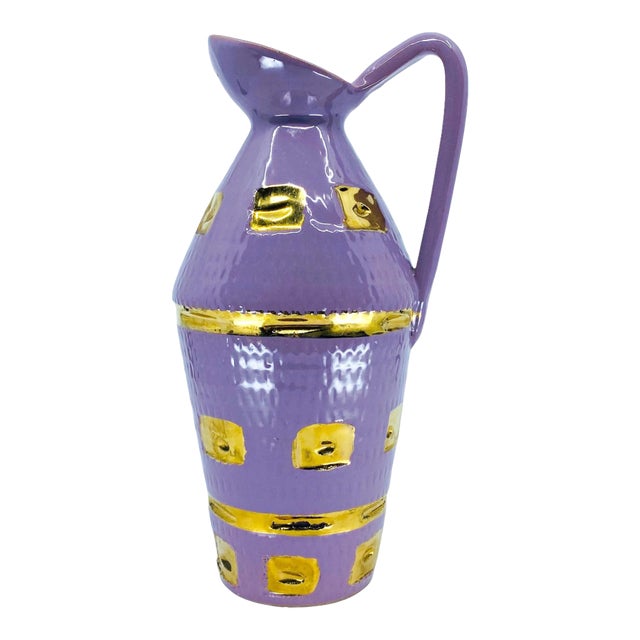1950s Lavender & Gold Ceramic Pitcher, Made in Italy For Sale