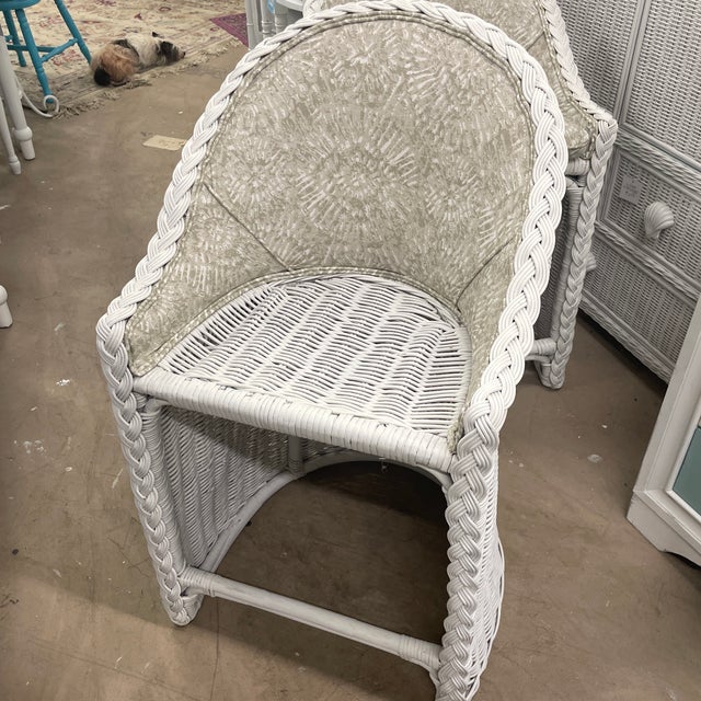 Pair of Vintage Retro Wicker Upholstered Bar Stools For Sale - Image 9 of 10