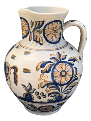 Striking Continental Glazed Earthenware Blue and Yellow Painted Urn, Talavera