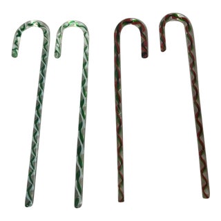 Lot of 4 Vintage Glass Candy Canes Christmas Tree Ornaments For Sale