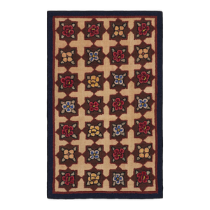 Antique Hooked Rug in Brown With Floral Medallion & Patterns From Rug & Kilim