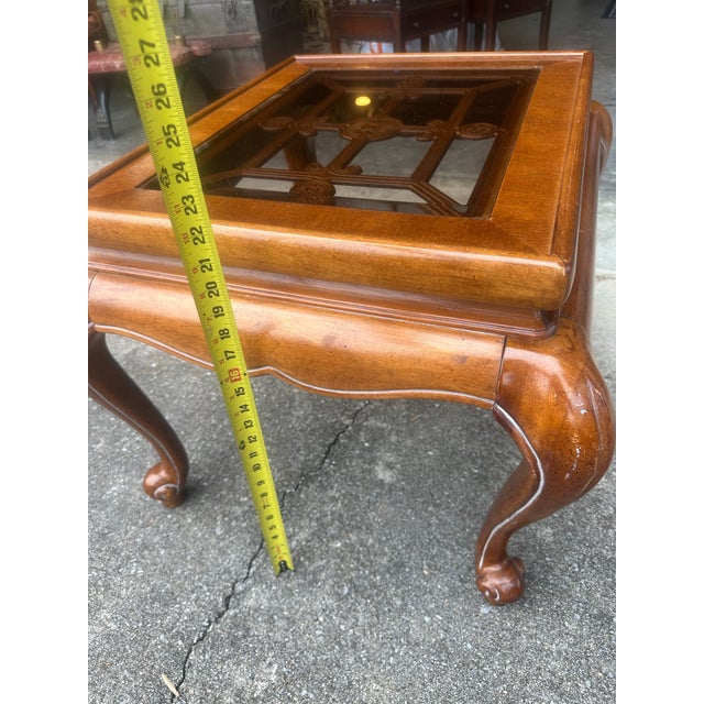 Late 20th Century Vintage Chinoiserie Carved Wood End Table With Glass Inset For Sale - Image 5 of 10