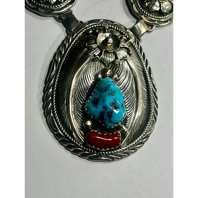 Extremely large Navajo sterling silver, turquoise and coral necklace by SilverSmith, Charles Johnson A one of a kind...