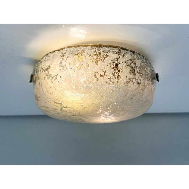 Ice Glass Flush Mount Lamp with Brass Details from Hillebrand Lighting, Germany, 1960s For Sale - Image 13 of 18