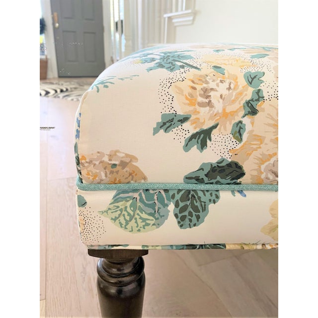 Vintage Ethan Allen Bench Reupholstered in Vintage Stock Lee Jofa