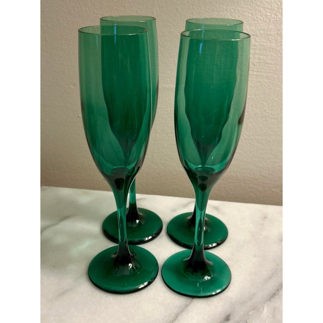 Libbey Glass Co. Libbey Juniper Green Champagne Flutes - New in Box, S/12 For Sale - Image 4 of 11