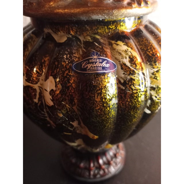 1960s Bohemia Czech Republic Hand Painted Glass Lidded Urn For Sale - Image 4 of 10