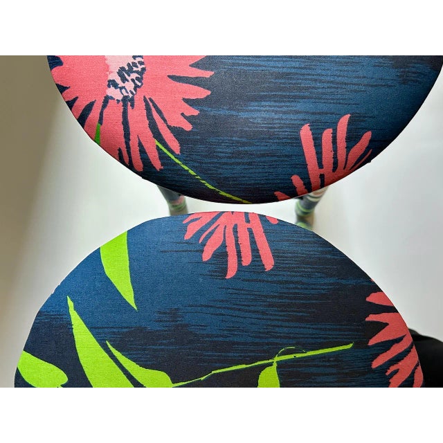 Pair of Vintage Greeff "Summertime Collection" Fabric Wrapped Wooden Counter Stools For Sale - Image 14 of 18