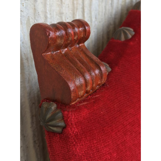 19th Century Spanish Revival High Back Armchair With Red Velvet Upholstery For Sale - Image 12 of 13