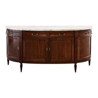 French Louis XVI Style Mahogany Marble Top Sideboard Buffet For Sale