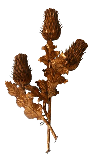 Large Mid-Century Modern Gilt Metal Three Flamed Thistle Flower Sconce, 1960s