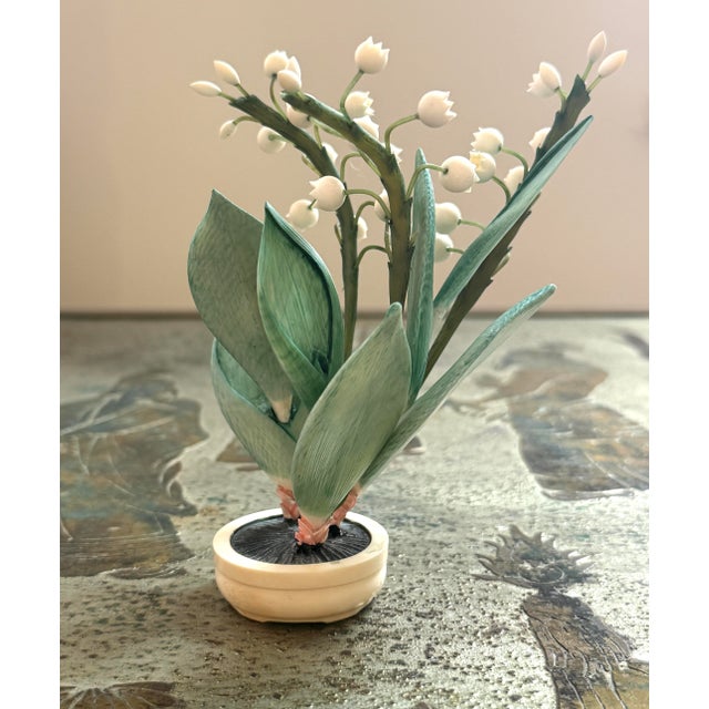 Early 20th Century Polychrome Carved Potted Lily of the Valley For Sale - Image 5 of 12