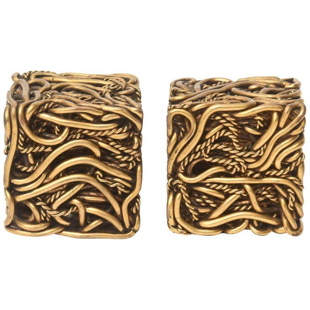 Vintage Signed Yascal French Bronze Twisted Square Cube Sculptures Pair Of For Sale - Image 11 of 11