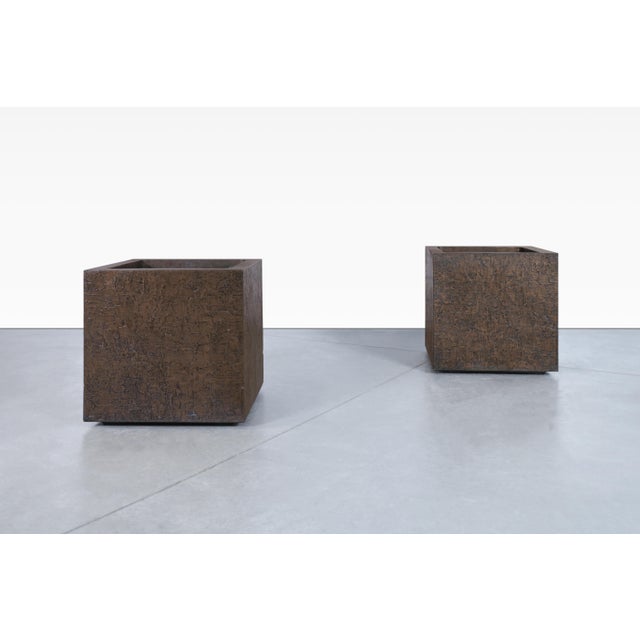 Vintage MidCentury Modern Bronze Resin Square Planters by Forms and