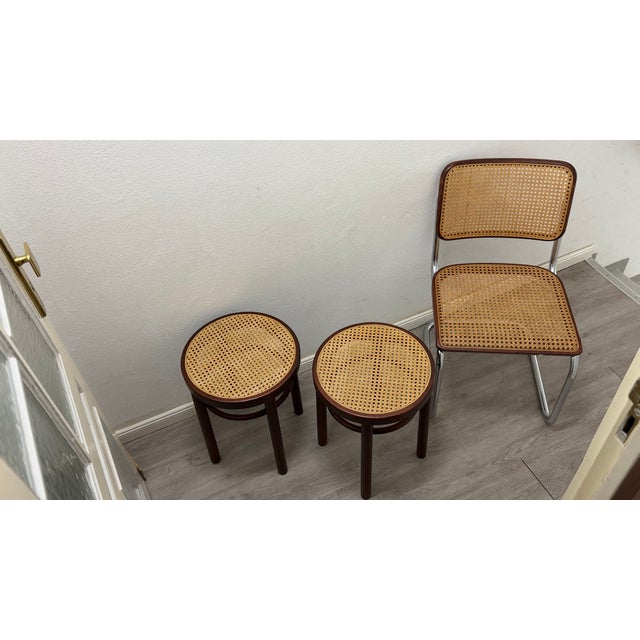 Bentwood Stools 214 with Viennese Wickerwork on Brown Wood by Thonet Brothers for Thonet, 1981, Set of 2 For Sale - Image 18 of 18
