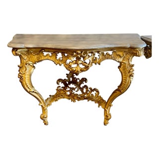 Pair of 19th C. French Louis XV Giltwood Consoles For Sale