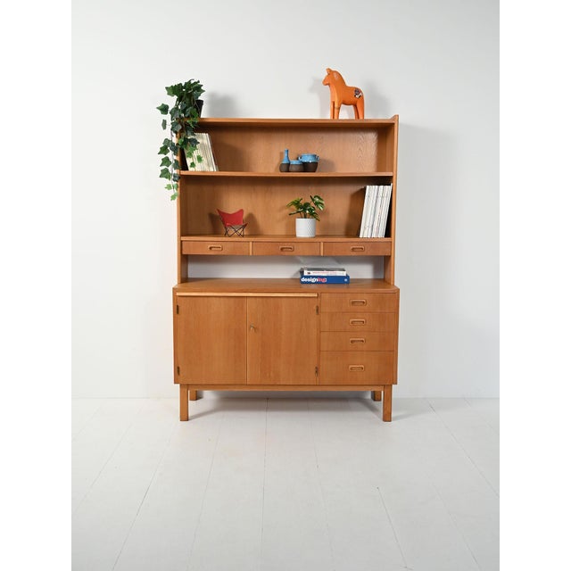 Scandinavian Oak Sideboard with Bookcase, 1960s For Sale - Image 3 of 9