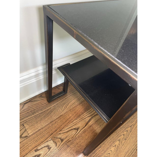 Global Views “One Up” Black Granite & Bronze Iron Rectangular Accent Side Table For Sale In New York - Image 6 of 6