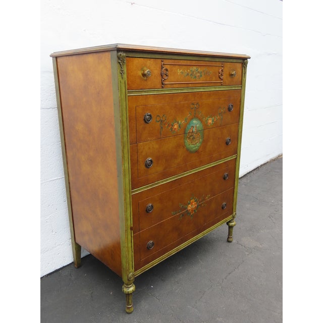 French Early 1900s Carved Hand Painted Cameo Tall Chest of Drawers 6561 For Sale - Image 16 of 18