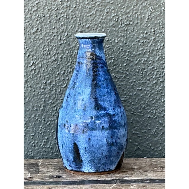 Vintage Blue Glazed Ceramic Vase For Sale In West Palm - Image 6 of 12