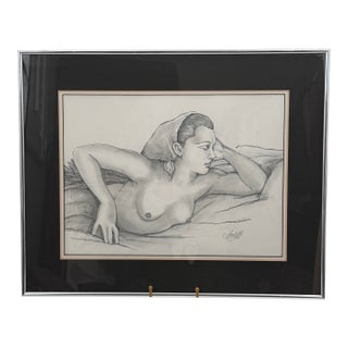 Vintage 1992 Original Female Nude Graphite Drawing Framed 19x24 For Sale
