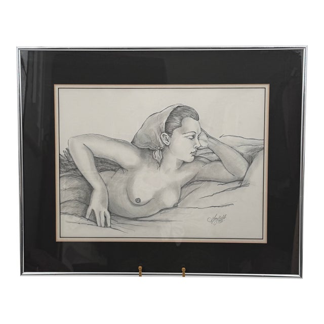 Vintage 1992 Original Female Nude Graphite Drawing Framed 19x24 For Sale