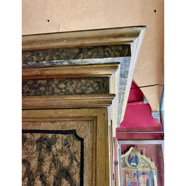 16th Century Antique Italian Renaissance Painted Marble Lacquer Wooden Cabinet, 1500s For Sale - Image 5 of 18