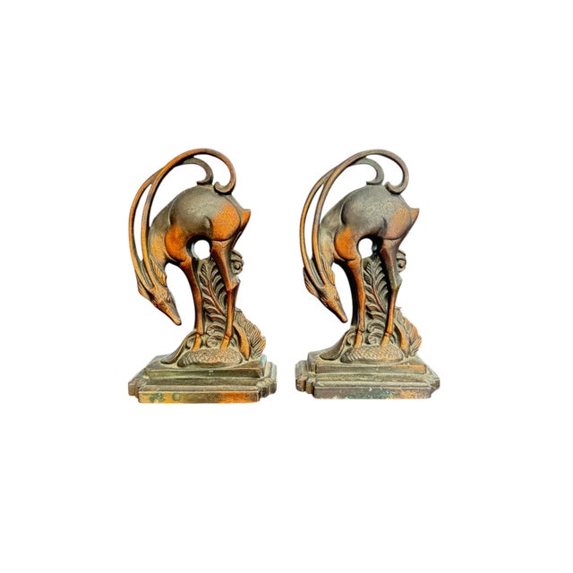 Saved for Stephen H. - Single 1930s Art Deco Gazelle Bookends by Crescent Metal Works For Sale - Image 11 of 13