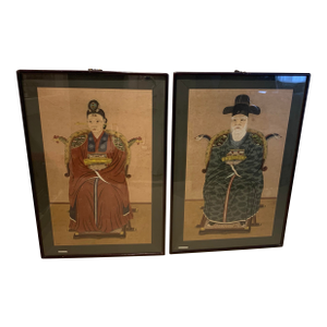 Framed Chinese Orr Korean Emperor and Empress 19th Century Ancestors, a Pair