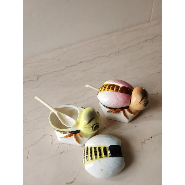 1950s 1950s Bumble Bee Honey Pots Hand Painted Condiment Server - 4 pcs For Sale - Image 5 of 9