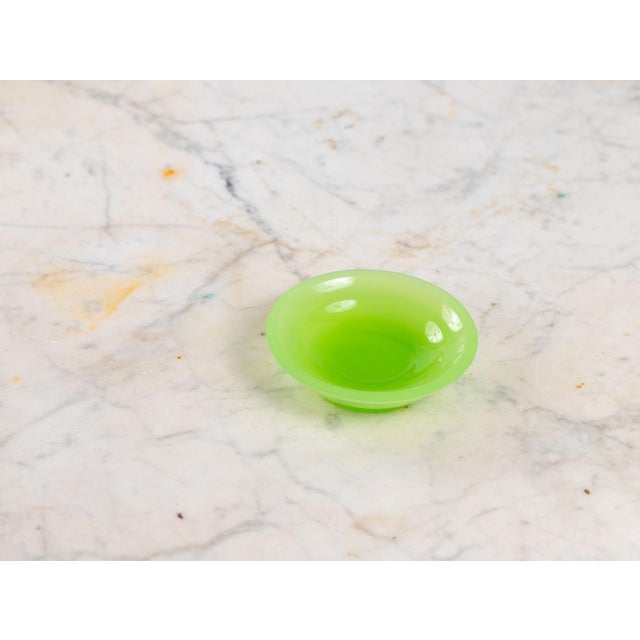 Opaline Lime Green Glass Vase and Dish, France 1920s For Sale - Image 9 of 12