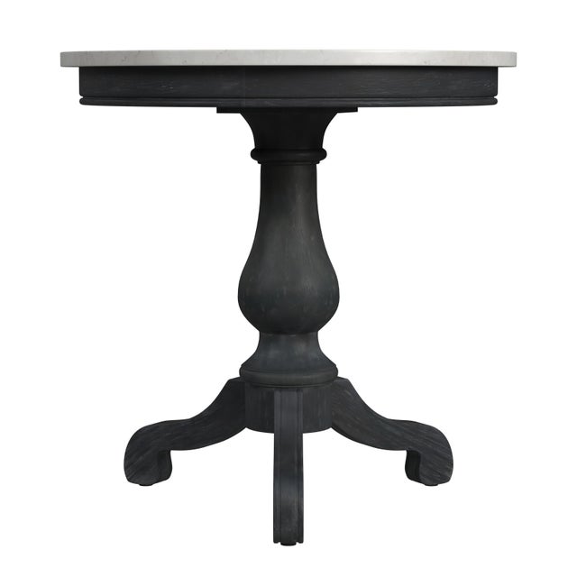 2020s Danielle 24 in. W Round Marble and Wood Pedestal Side Table, Washed Black For Sale - Image 5 of 7