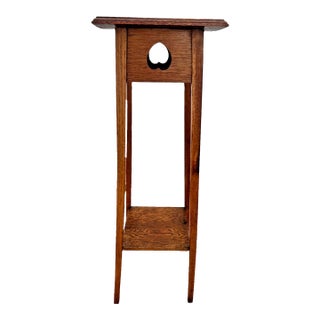 Early 20th Century Oak Plant Stand Two Tier Table, Arts & Crafts Mission Style For Sale
