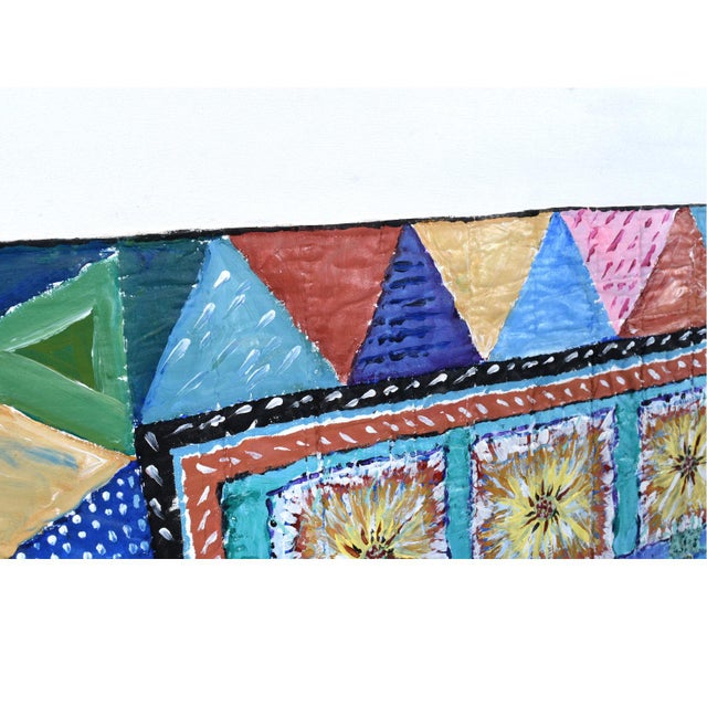 Contemporary Contemporary Painted Quilted Textile Art on Canvas in Cerused Frame For Sale - Image 3 of 12