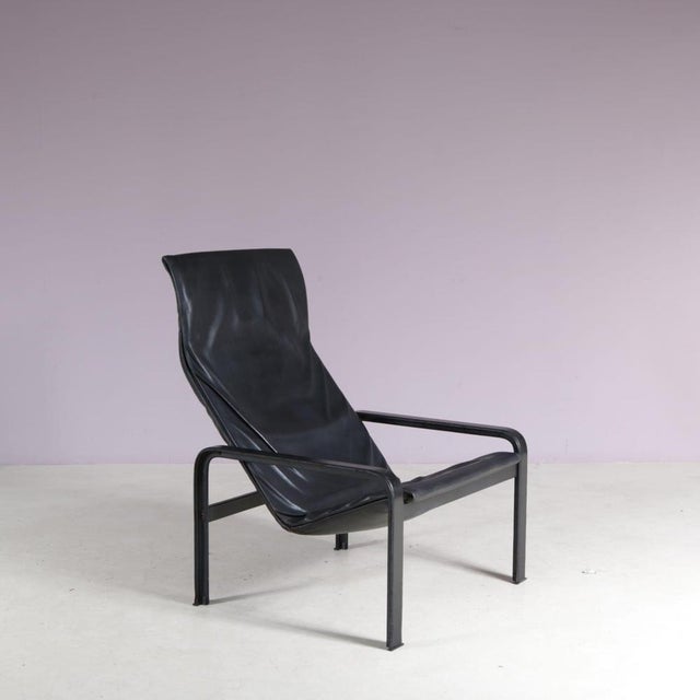 Black Leather Lounge Chair by Jacques Toussaint & Patrizia Angeloni for Matteo Grassi, Italy, 1980s For Sale - Image 3 of 11