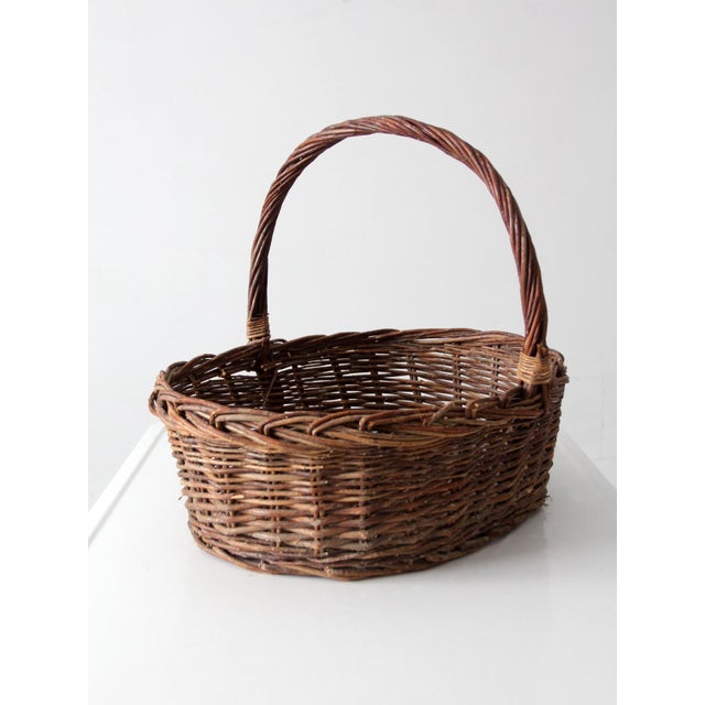 Vintage Wicker Gathering Basket For Sale - Image 11 of 14