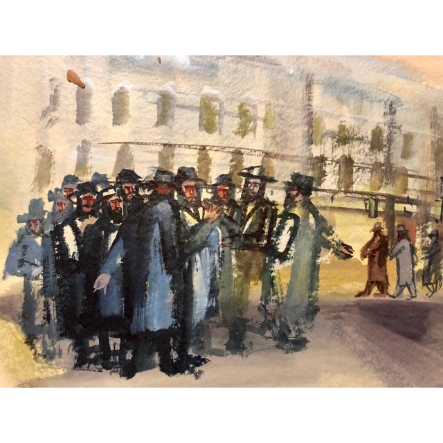 Ervin B. Nussbaum, Modernist American Judaica Painting Jewish Men Outside Synagogue Eastern Parkway For Sale In Miami - Image 6 of 7