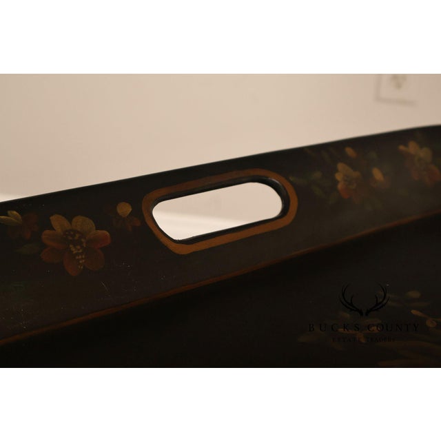 Hollywood Regency Tole Painted Tray Top Coffee Table With Gilt Metal Base For Sale - Image 3 of 17