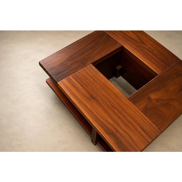 Brazilian Modern Imbuia Coffee Table with Central Flower Vase Opening and Open Display Shelves, Casa Finland, Brazil, 1960s - lot 1129 For Sale In New York - Image 6 of 18