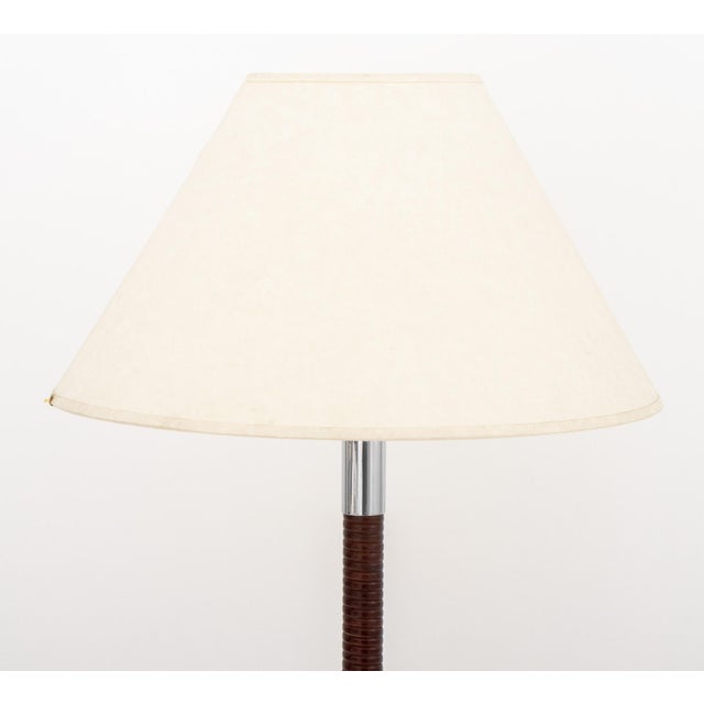Mid-Century Modern Metalarte Rattan Wrapped and Chrome-Plated Table Lamp For Sale - Image 3 of 7