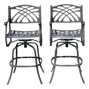 Late 20th Century Cast Aluminum Swivel Art Nouveau Style Pool Patio Bar Stools Chairs - A Pair